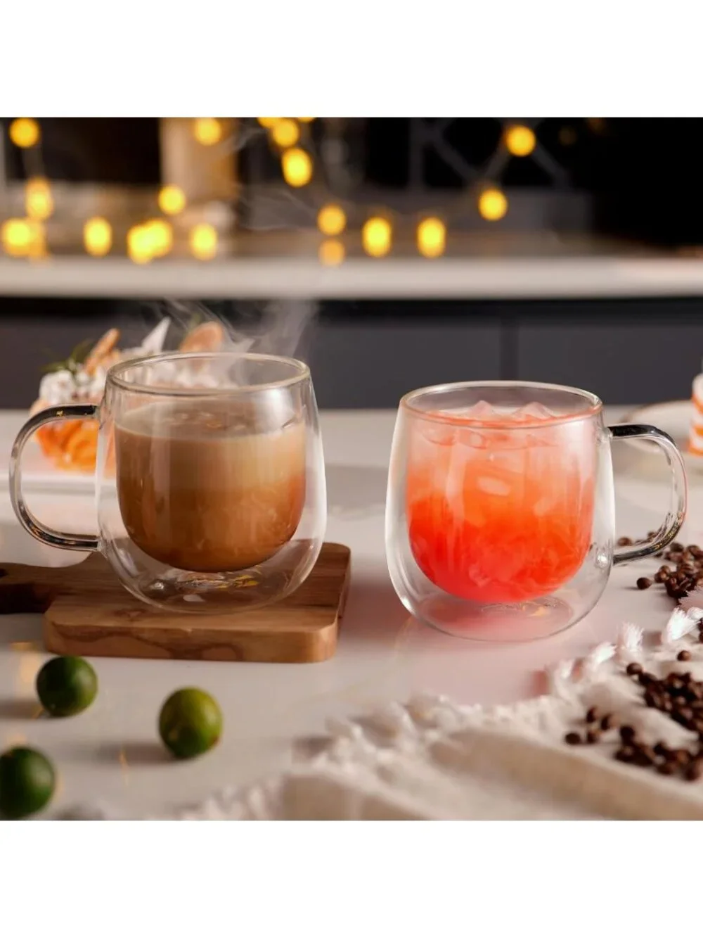 Double Walled Glass Coffee Mugs Set of 4 - Large Clear Cups for Latte, Tea